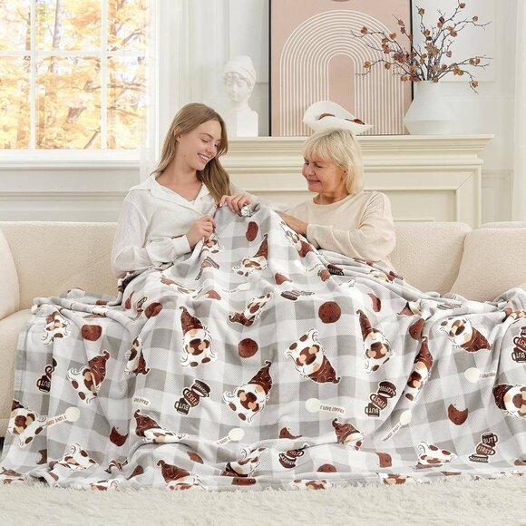 Ultra-Soft Bliss Gnome Coffee Throw Blanket - Cozy Grey Plush™ 50x60" - Picture 2 of 9